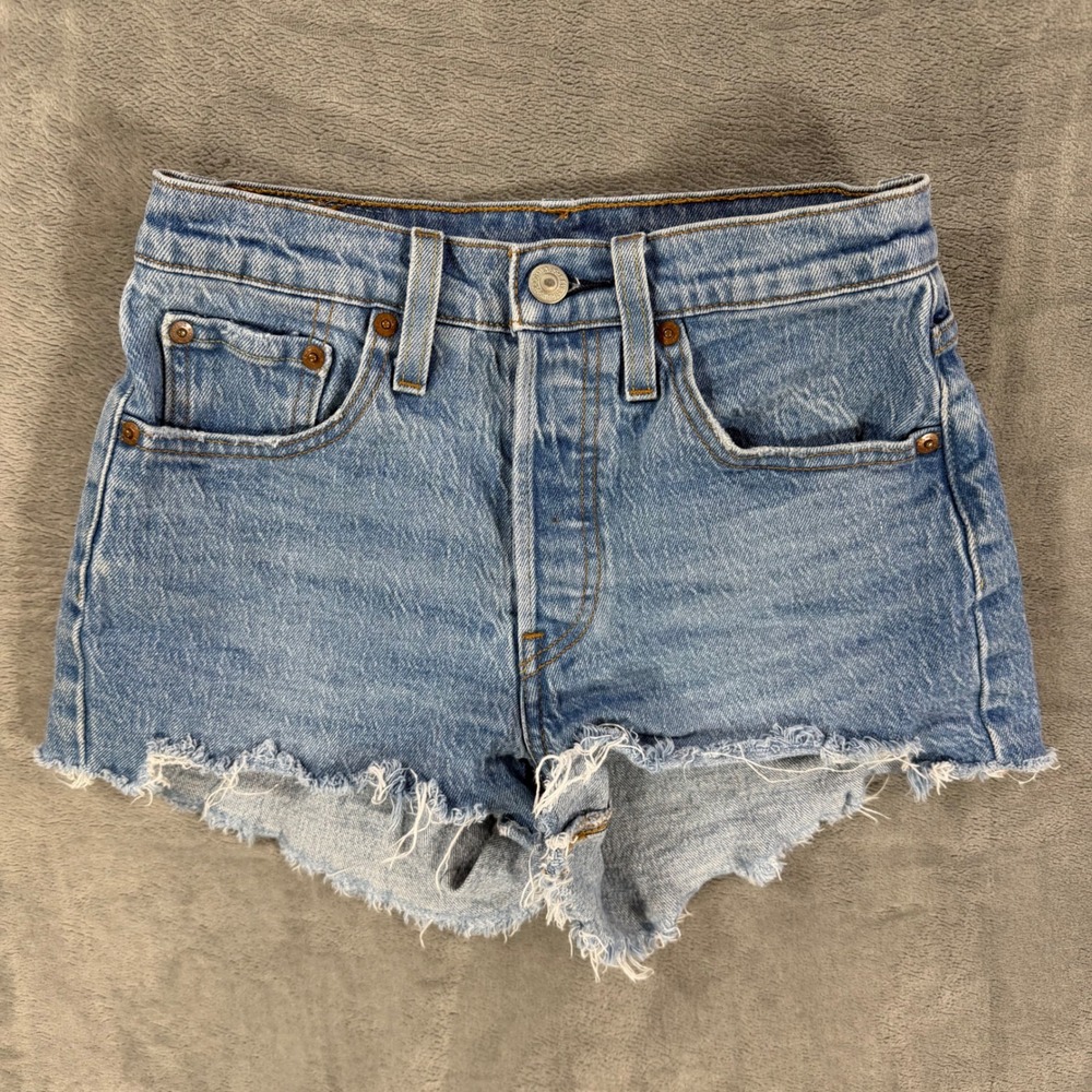 Levi's 501 Original Shorts Womens Size 24 Light Blue Denim Button Fly